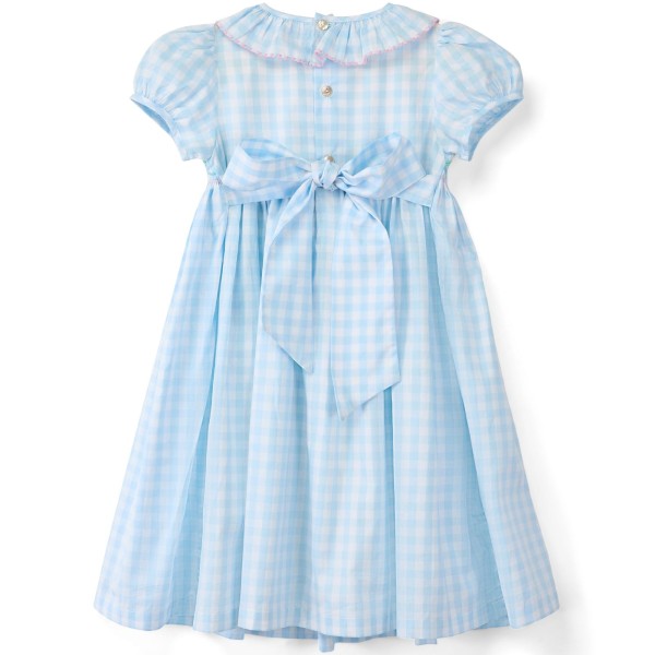 Katherine Johnson Dress Blue Sky Gingham with Rainbow Hand Smocking