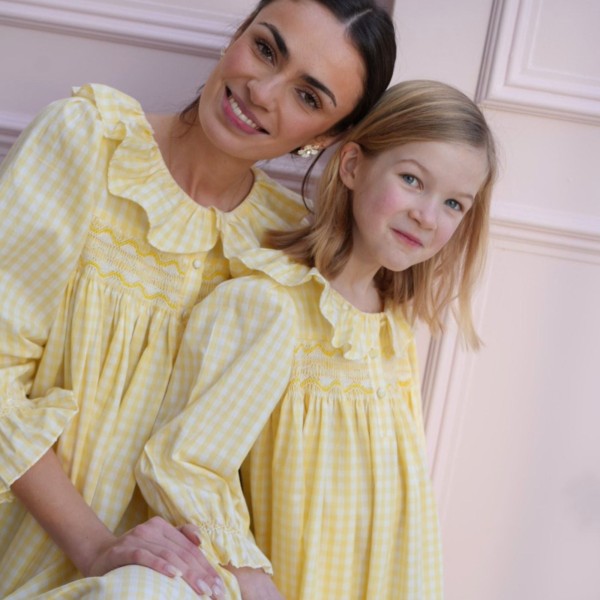 Nightingale Girl's Dress Primrose Gingham with Daffodil Hand Smocking
