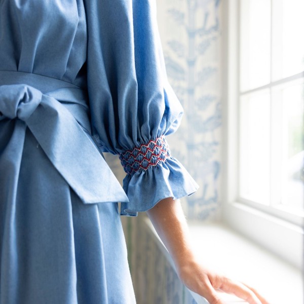 Ada Lovelace Dress Chambray with Berries and Cream Hand Smocking