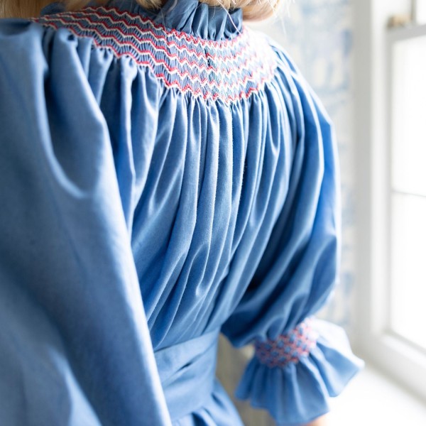 Ada Lovelace Dress Chambray with Berries and Cream Hand Smocking