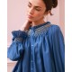 Cleopatra Blouse Cobalt Silk Cotton Sapphire with Vanilla Hand Smocking Edition 33