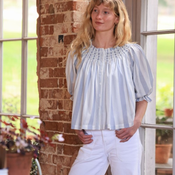 Cleopatra Blouse Maine Stripe with Seaside Hand Smocking Edition 39