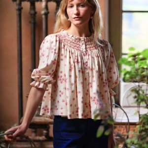 Cleopatra Blouse Painted Petals with Blush Hand Smocking Edition 38 Cleopatra Blouse Painted Petals with Blush Hand Smocking Edition 38