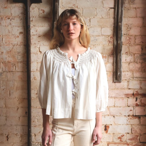 Cleopatra Jacket Latte Stripe with Coffee Cream Hand Smocking Edition 4