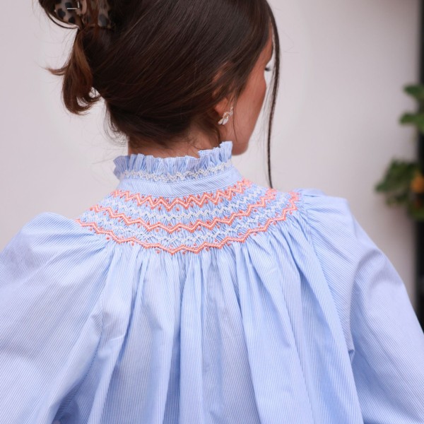 Scholl Blouse Oxford Stripe with Orange Blossom Hand Smocking Edition 62