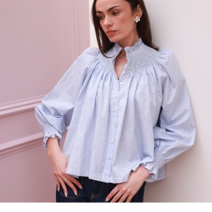 Scholl Blouse Periwinkle Ditsy with Blue Mist Hand Smocking Edition 63
