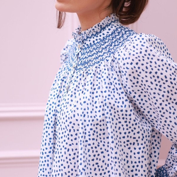 Scholl Blouse Seurat Splat with Sapphire Hand Smocking Edition 64