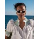 Scholl Women's Summer Blouse White with Green Apple Hand Smocking