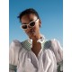 Scholl Women's Summer Blouse White with Green Apple Hand Smocking