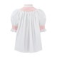 Scholl Women's Summer Blouse White with Coral Hand Smocking