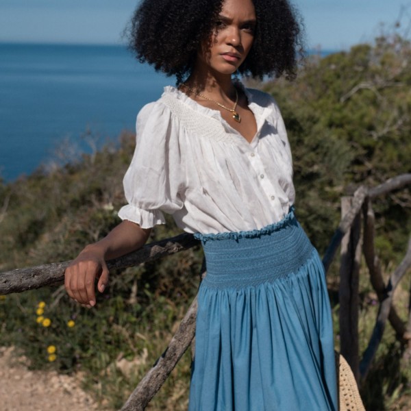 Sullivan Women's Skirt Chambray with Swedish Blue Hand Smocking