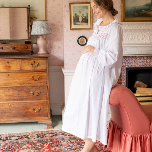 Mother Teresa Women's Nursing & Maternity Dress Long Sleeves with Mermaid Tail Kir Royale Hand Smocking